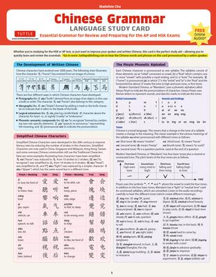 Chinese Grammar Language Study Card: Essential Grammar Points for AP and Hsk Exams (Includes Online Audio)