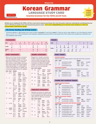 Korean Grammar Language Study Card: Essential Grammar Points for the Topik Test (Includes Online Audio)