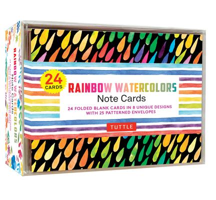 Rainbow Watercolors Note Cards, 24 Blank Cards: 8 Unique Designs with 25 Patterned Envelopes