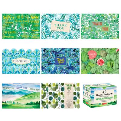 Nature Watercolors, 40 Thank You Cards with Envelopes: (4 1/2 X 3 Inch Blank Cards in 8 Unique Designs)