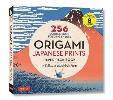 Origami Japanese Prints Paper Pack Book: 256 Double-Sided Folding Sheets with 16 Different Japanese Woodblock Prints with Solid Colors on the Back (In