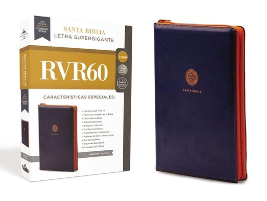 Rvr60, Santa Biblia, Letra Supergigante, Leathersoft, Azul, Con Cierre, Comfort Print