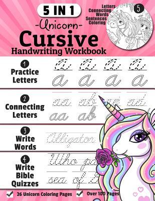 Unicorn Cursive Handwriting Workbook: 5-in-1 Cursive Handwriting Practice Books Beginning to Master For Kids: Tracing Letters, Connecting Cursive Lett