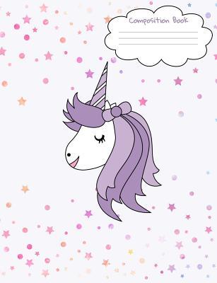 Composition Book: Unicorn Face Back To School Notebook For Girls - Purple Unicorn Face Front And Back Cover With Cute Confetti Stars And