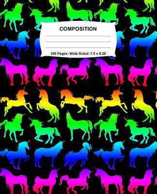 Composition Notebook: Unicorns Rainbow Neon Notebook Wide Ruled 100 Pages 7.5 x 9.25