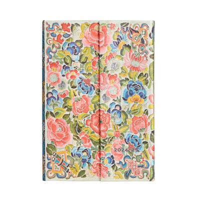 Paperblanks 2024-2025 Weekly Planner Pear Garden Peking Opera Embroidery 18-Month Mini Horizontal Wrap 208 Pg 80 GSM