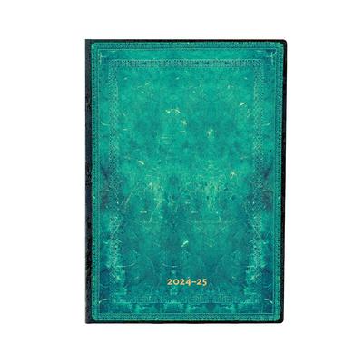 Paperblanks 2024-2025 Weekly Planner Pacific Blue Bold Old Leather Collection 18-Month MIDI Horizontal Elastic Band 208 Pg 80 GSM