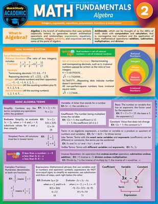 Math Fundamentals 2 - Algebra: A Quickstudy Laminated Reference Guide