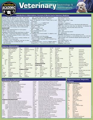 Veterinary Terminology & Abbreviations: A Quickstudy Laminated Reference Guide