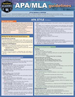 Apa/MLA Guidelines - 7th/9th Editions Style Reference for Writing: A Quickstudy Laminated Guide