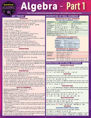 Algebra Part 1: A Quickstudy Laminated Reference Guide Subscription