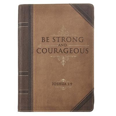 Classic Faux Leather Journal Strong and Courageous Joshua 1:9 Bible Verse Antiqued Brown Inspirational Notebook, Lined Pages W/Scripture, Ribbon Marke