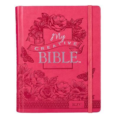 KJV Holy Bible, My Creative Bible, Faux Leather Hardcover - Ribbon Marker, King James Version, Pink Floral W/Elastic Closure