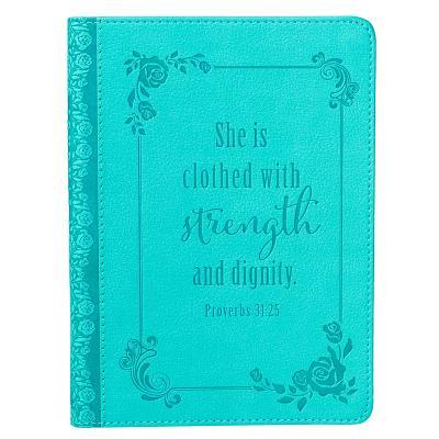 Christian Art Gifts Classic Handy-Sized Journal Strength and Dignity Proverbs 31 Woman Bible Verse Inspirational Scripture Notebook W/Ribbon, Faux Lea