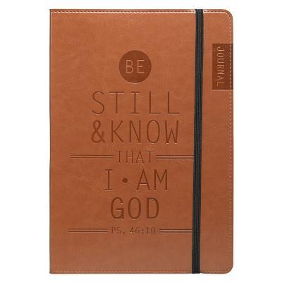 Christian Art Gifts Tan Faux Leather Journal, Be Still and Know - Psalm 46:10, Flexcover Inspirational Notebook W/Elastic Closure 160 Lined Pages W/Sc