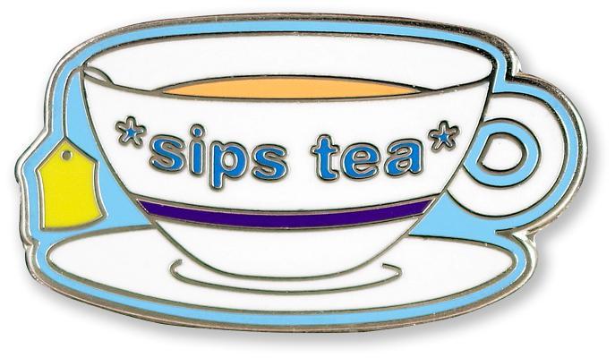 Enamel Pin Sips Tea