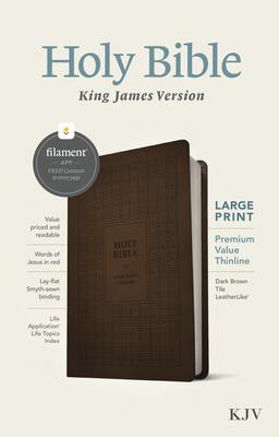 KJV Large Print Premium Value Thinline Bible, Filament Enabled (Leatherlike, Dark Brown Tile, Red Letter)