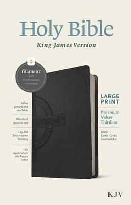 KJV Large Print Premium Value Thinline Bible, Filament Enabled (Leatherlike, Black Celtic Cross, Red Letter)