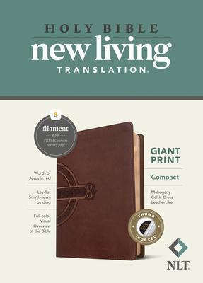 NLT Compact Giant Print Bible, Filament Enabled (Leatherlike, Mahogany Celtic Cross, Indexed, Red Letter)