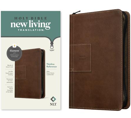 NLT Thinline Reference Zipper Bible, Filament Enabled (Leatherlike, Atlas Rustic Brown, Red Letter)