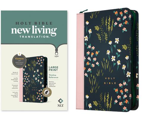 NLT Large Print Thinline Reference Zipper Bible, Filament Enabled (Leatherlike, Meadow Navy & Pink, Indexed, Red Letter) Subscription