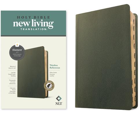NLT Thinline Reference Bible, Filament Enabled (Genuine Leather, Olive Green, Indexed, Red Letter) Subscription