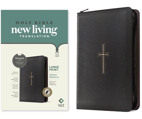 NLT Large Print Thinline Reference Zipper Bible, Filament Enabled (Leatherlike, Black Cross, Indexed, Red Letter) Subscription