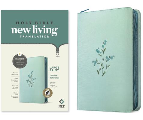 NLT Large Print Thinline Reference Zipper Bible, Filament Enabled (Leatherlike, Baby Blue Blossoms, Indexed, Red Letter) Subscription
