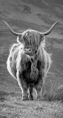 Highland Cows (B&w) 2-Year 2027-28 3.5 X 6.5 Monthly Pocket Planner