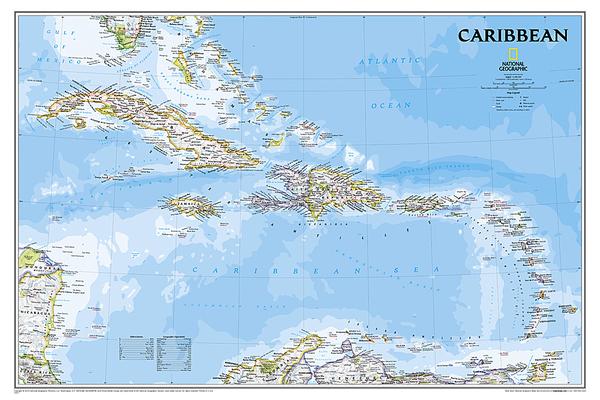 National Geographic Caribbean Wall Map - Classic (Poster Size: 36 X 24 In)