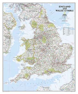 National Geographic England and Wales Wall Map - Classic - Laminated (30 X 36 In)