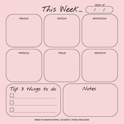 Weekly Planner Notepad: Pastel Pink Color, To Do List, Daily Agenda, Organizer, Desk Pad, 50 Sheets