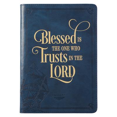 Christian Art Gifts Classic Journal Blessed Is the One Who Trusts Jer. 17:7 Inspirational Scripture Notebook, Ribbon Marker, Blue Faux Leather Flexcov