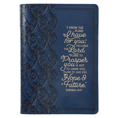 Christian Art Gifts Classic Journal I Know the Plans Jer. 29:11 Inspirational Scripture Notebook, Ribbon Marker, Blue Faux Leather Flexcover, 336 Rule