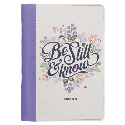 Christian Art Gifts Classic Journal Be Still and Know Psalm 46:10 Bible Verse Inspirational Scripture Notebook for Women, Ribbon Marker, Purple Faux L