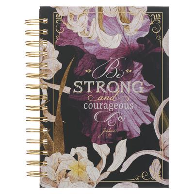 Christian Art Gifts Journal W/Scripture for Women Be Strong and Courageous Joshua 1:9 Bible Verse Plum Floral 192 Ruled Pages, Large Hardcover Noteboo