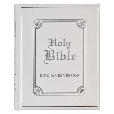 KJV Holy Bible, Classically Illustrated Heirloom Family Bible, Faux Leather Hardcover - Ribbon Markers, King James Version, White/Silver