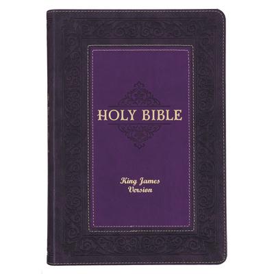 KJV Study Bible, Large Print King James Version Holy Bible, Thumb Tabs, Ribbons, Faux Leather Purple Two-Tone Debossed