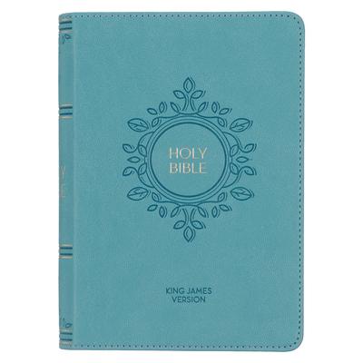 KJV Holy Bible, Compact Large Print Faux Leather Red Letter Edition Ribbon Marker, King James Version, Aqua Blue