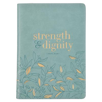 Christian Art Gifts Scripture Journal Strength Dignity Proverbs 31:25 Bible Verse Inspirational Faux Leather Notebook, Zipper Closure, 336 Ruled Pages