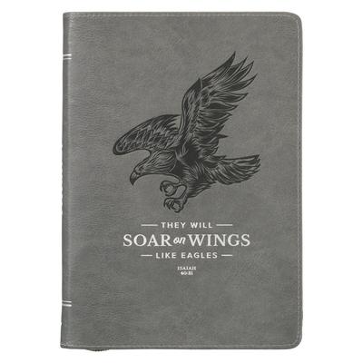 Christian Art Gifts Scripture Journal Gray Wings Like Eagles Isaiah 40:31 Bible Verse Inspirational Faux Leather Notebook, Zipper Closure, 336 Ruled P