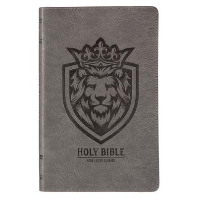 KJV Holy Bible, Gift Edition for Boys King James Version, Faux Leather Flexible Cover, Charcoal Gray Lion Emblem