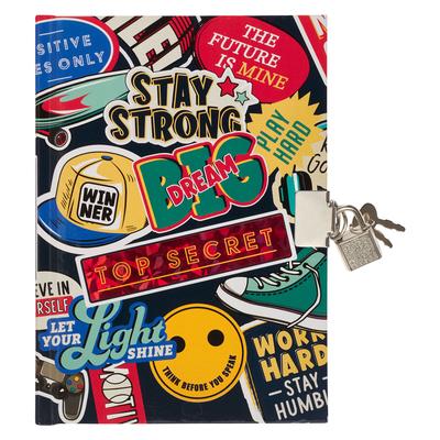 Secret Diary with Lock/Keys, Boys Interactive Christian Blue Journal with Writing Prompts Teen, Tween Be Strong Joshua 1:9 Bible Verse