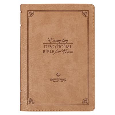 NLT Holy Bible Everyday Devotional Bible for Men New Living Translation, Vegan Leather, Tan Debossed