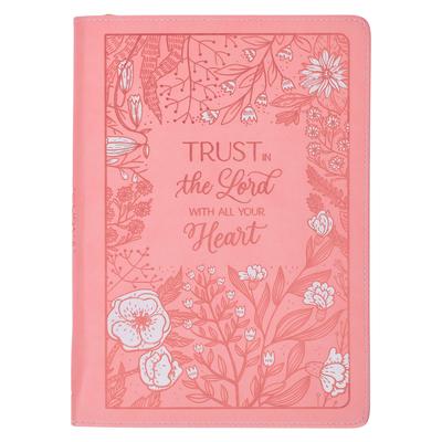 Christian Art Gifts Pink Vegan Leather Zipped Journal, Inspirational Women's Notebook Trust in the Lord Scripture, Flexible Cover, 336 Ruled Pages, Ri