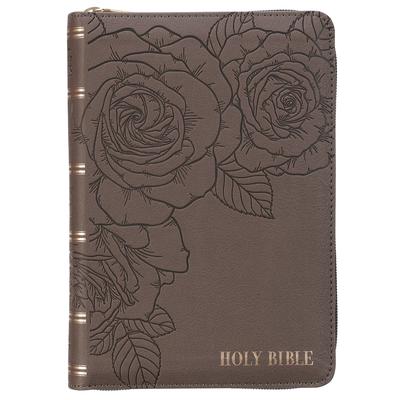 KJV Bible Compact Faux Leather LP Gray W/Zipper