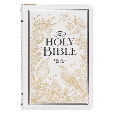 KJV Bible Thinline Large Print (Faux Leather, White and Gold W/Zipper) Subscription