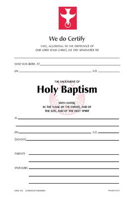 Baptism Certificate #110r: Pack of 25