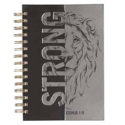 Christian Art Gifts Journal W/Scripture Strong Lion Joshua 1:9, Black and Gray 192 Ruled Pages, Large Hardcover Notebook, Wire Bound