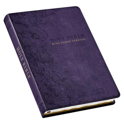 KJV Holy Bible, Thinline Large Print Faux Leather Red Letter Edition - Thumb Index & Ribbon Marker, King James Version, Purple Floral